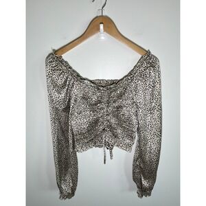 Babydoll‎ Going Out Chic Womens Top L Ruched Balloon Sleeves Cheetah Print